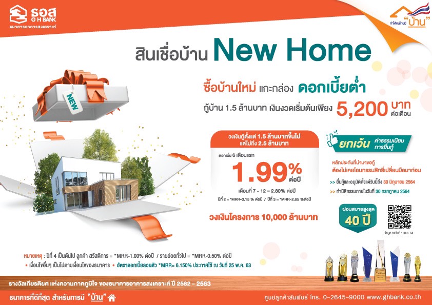 ธอส. เตรียม 10,000 ล้านบาท เปิดตัวสินเชื่อบ้าน New Home