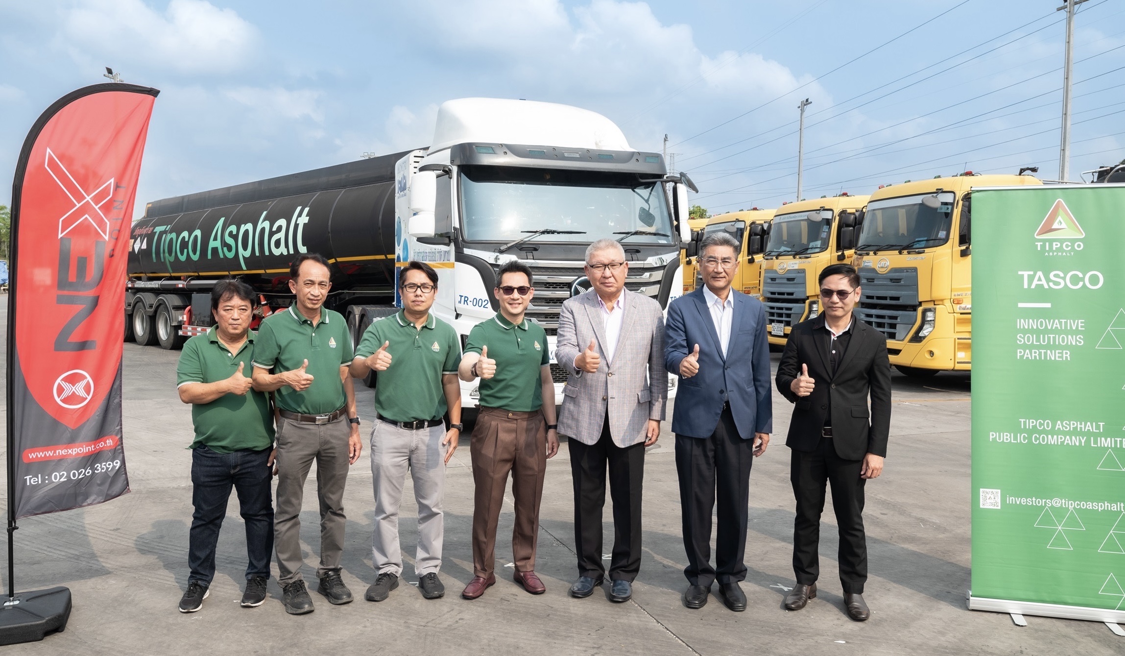 NEX ร่วมมือกับ “บมจ. ทิปโก้แอสฟัลท์ จำกัด”ใช้รถหัวลากไฟฟ้า EV Tractor 423 kWh  เพื่อขนส่งวัตถุดิบจากแหลมฉบังสู่โรงงาน จ.นครราชสีมาชูระบบขนส่ง Green Logistics ที่เป็นมิตรต่อสิ่งแวดล้อม