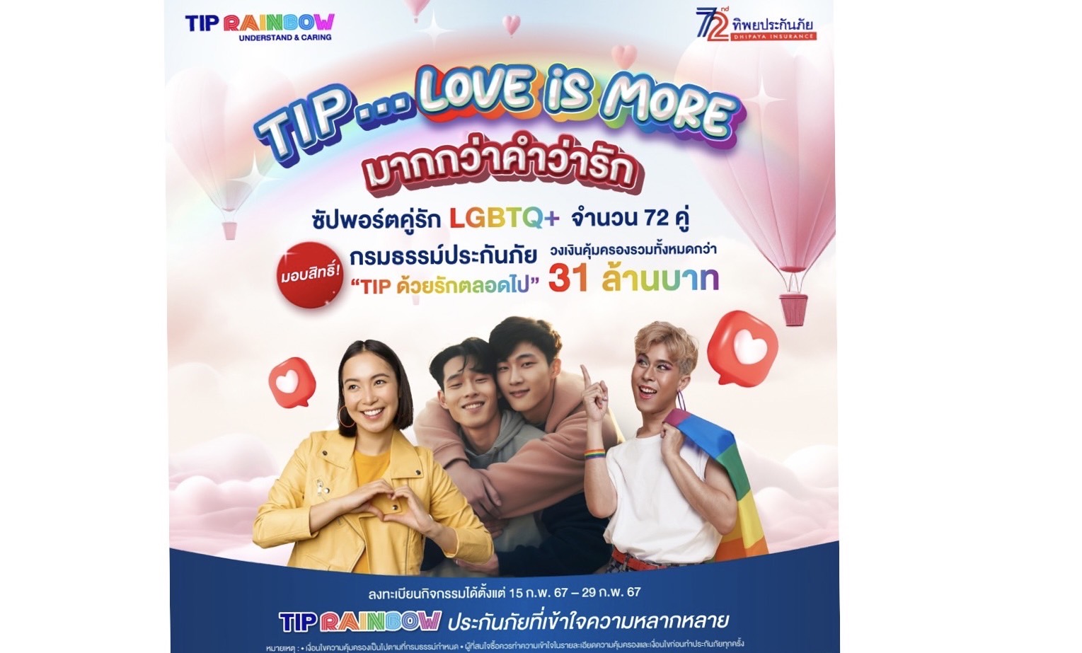 TIP Rainbow โดยทิพยประกันภัย ฉลองวันวาเลนไทน์ มอบกรมธรรม์ประกันภัย