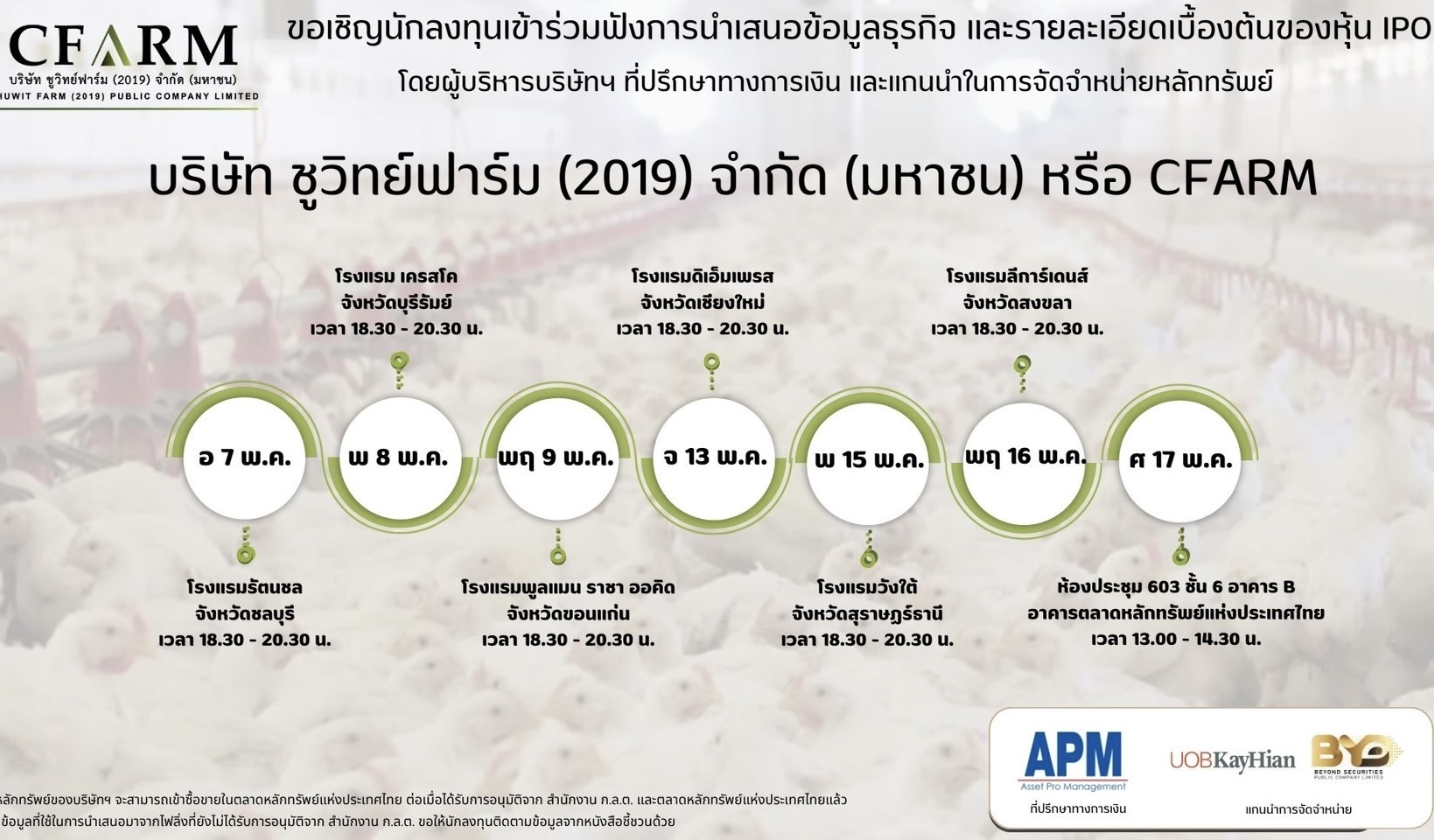 CFARM เดินสายโรดโชว์ 7จังหวัดเตรียมขาย IPO 149 ล้านหุ้น ระดมทุนเข้า mai